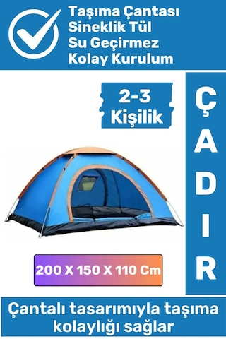 Premium Su Geçirmez Kapı Sineklik Tül Dayanıklı Kolay Kurulum 2-3 Kişilik Çantalı Kamp Deprem Çadırı Çok Renkli