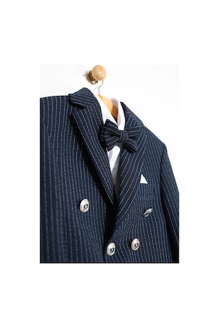 Erkek Çocuk Çizgili Ceket Gömlek Pantolon Papyonlu Takım Elbise Te.1001y Lacivert