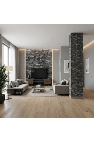 Brano 70x77 Cm Kendinden Yapışkanlı Kabartmalı, Gri Kiremit Desenli Duvar Kaplama Z152-6