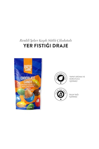 Patislove Renkli Şeker Kaplı Sütlü Çikolatalı Bütün Yer Fıstığı Draje, 90g