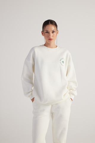 Holly Lolly 3 İplik Şardonlu Uzun Kol Bisiklet Yaka Fine Sweatshirt Ekru