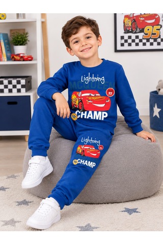 Alkın Kids 4-10 Yaş Erkek Çocuk %100 Pamuklu Araba Baskılı Alt-üst Takım Saks Mavi
