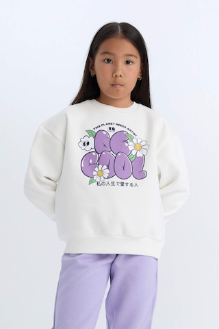Defacto Kız Çocuk Relax Fit Bisiklet Yaka Baskılı Sweatshirt D1549a824wnwt32 Beyaz
