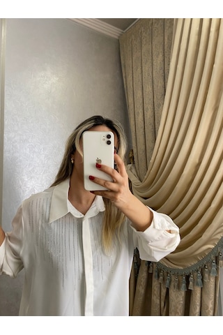 İlayla Taş Detaylı Gömlek Beyaz