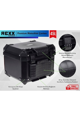 Rexx Motosiklet Arka Çanta 45 Litlere Abs Lüks Kare Çanta Siyah
