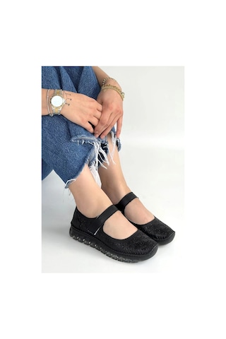 Look Shoes Herşeytrend Sina Siyah Hakiki Deri Cırt Cırtlı Babet Ayakkabı Siyah