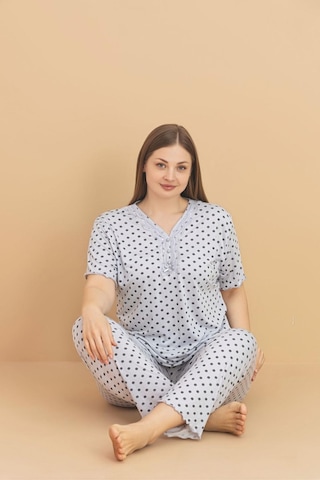 Pijamerry Kadın Büyük Beden Dantel Yaka Bambu Kısa Kol İnce Pijama Takımı 5929 - 1 Adet Gri
