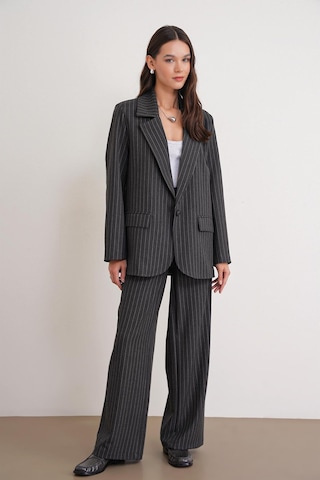 4753 Kadın Çizgili Oversize Blazer Ceket Antrasit Antrasit