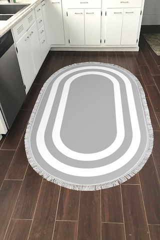 Eko Trend Djt Banyo Paspası Yıkanabilir Kaymaz Taban 2229m Oval Bordürlü Gri Beyaz