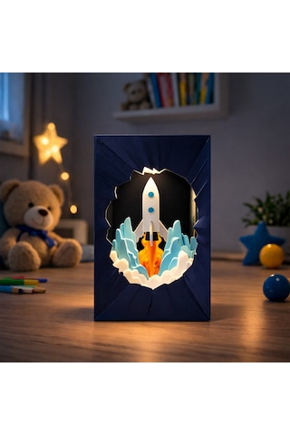 Fibrika Store Astro Işıklı Roket Gece Lambası Lacivert