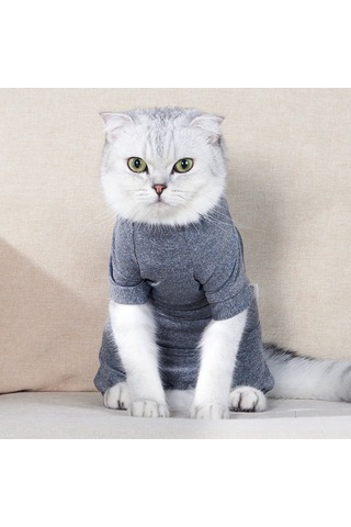 Hombey Kedi Postoperatif Koyu Gri Xs Dört Ayaklı Yara Yalama Engelleme Elastik Kumaş Giysi