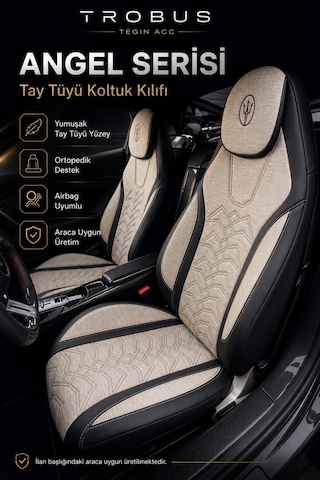 Kia Cerato 2004 Ve Sonrası Uyumlu Angel Serisi Tay Tüyü Koltuk Kılıfı Bej Siyah
