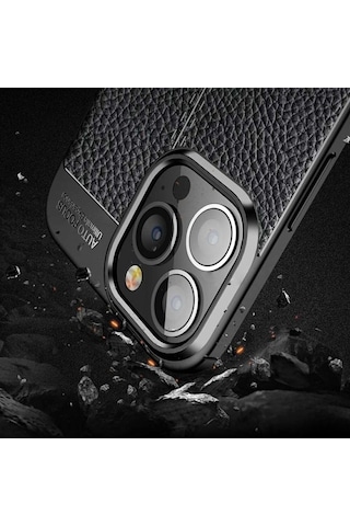 Apple iPhone 16 Pro Uyumlu Silikon Kılıf Deri Desenli Kamera Korumalı Darbe Emici Kapak