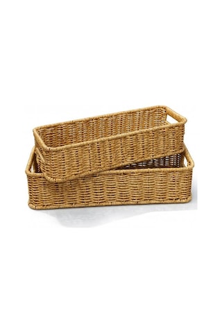 Digithome 2'li Dikdörtgen Hasır Rattan Organizer Sepet - Bb6073 Turuncu