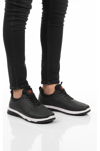 Siyah Kırmızı Lastik Bağcıklı Hafif Esnek Erkek Spor Ayakkabı Kaif 2323 M Siyah-kırmızı