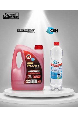 Cem Car Care Saf Su Ütü Ve Akü Suyu 1 Lt , Osser Power Plus Antifriz 3 Lt Kırmızı -42 Derece