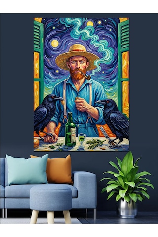 Van Gogh Tarzı Kırmızı Sakallı Dekoratif Kanvas - Mdf Ahşap Tablo