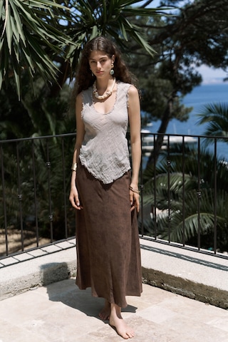 Mai Collection Mai Studios Co. Veilinas Asimetrik Vizon Keten Crop Vizon