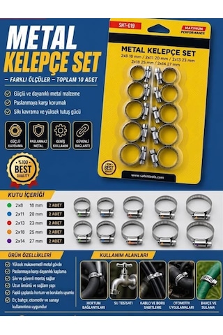 Metal Kelepçe Seti 10 Adet Hortum Boru Sıkma Kelepçesi 18-20-23-25-27 Mm