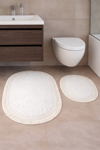 Kaymaz Tabanlı 2 Li Banyo Paspas Seti Yıkanabilir, Su Emici, Toz & Leke Tutmaz Oval Klozet Takımı Kahverengi - Krem