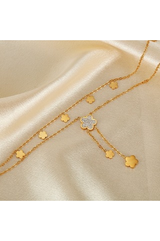 Sones Opk Gx2435 Vintage Basit Çift Katmanlı Yığılmış Püskül Çiçek Kolye Paslanmaz Çelik Kolye