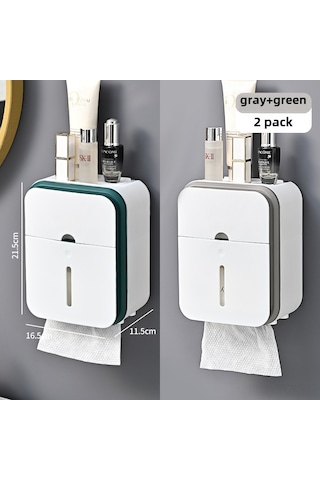 Skycity Banyo Tuvalet Kağıdı Kutusu, Su Geçirmez Duvar Tipi, Delme Yok Kurulum, Çok Amaçlı Malzeme Depolama Rakımı, Gri+yeşil 2 Adet Diğer