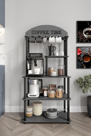 Dekoratif Çok Amaçlı Katlı Antrasit Gri Coffee Tıme Kahve Köşesi 39 Cm X 69 Cm Tüm Kahve Makineleri Gri