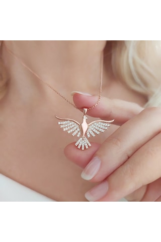 Vaoov 925 Ayar Gümüş Zümrüdü Anka Kuşu Kolye