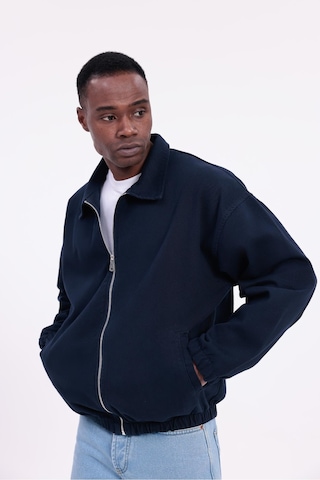 Freemen Erkek Basic Gabardin Kumaş Fermuarlı Oversize Mevsimlik Polo Yaka Ceket Lacivert