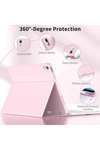 Wezone İpad Uyumlu 10. Nesil 10.9 İnç 2022 Ve İpad Uyumlu 11 2025 A16 İçin Mıknatıslı Bluetooth Klavye Korumalı Kılıf, 3 Görünüm Açısı, Pencil Tutucu, Pembe