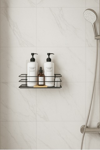 Yapışkanlı Paslanmaz Siyah Banyo Düzenleyici Organizer - Şampuanlık Siyah