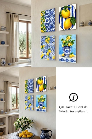 Limon Desenli Tablo Seti 4lü Set Sicilya Temalı 15x20 Cm Mdf