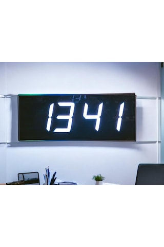 Sanec Wifi Senkronize Dijital Led Duvar Ve Masa Saati Otomatik İnternet Saat Ayarlı, Beyaz Led, 16x40 Cm