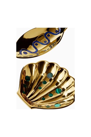Jonathan Adler Clam Shell Malakit Taşlı El Işçiliği Dekoratif Tepsi Servis Tepsileri Gold-green