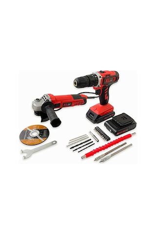 Klpro KLEco KETM1875 18V/1.5 AH Çift Akülü Darbeli Matkap + 750W Avuç Taşlama + 23 Parça Aksesuar Set
