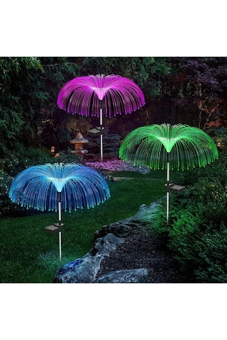 Coverzone Solar Bahçe Lambası 2 Adet, Ent 85 Cm Rgb Renk Değiştiren Solar Çim Lambası, Fiber Optik Dekoratif Dış Mekan Aydınlatma, Otomatik Açma Kapama S51