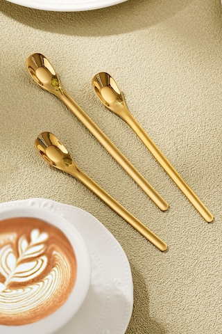 304 Çelik 6 Adet 15,5 Cm Gold Kahve Latte Meyvesuyu Kokteyl Barmen Kaşığı Cin942