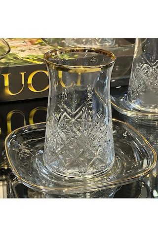 Assa Bazaar 12 Parça Gerçek Yaldızlı Timeless Çay Seti 6 Bardak & 6 Tabak Gri