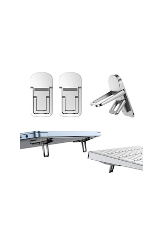 Mufunye 2 Adet Gümüş Çinko Alaşımlı Katlanabilir Laptop Dizüstü Tutucu, İki Açı Ayarlanabilir, Hızlı Soğutma, Gizli Özellik, Tablet Ve Telefon Uyumlu