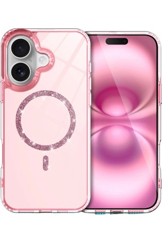 Apple, Uyumlu iPhone 16 Live Diamond Magsafe Kapak - Pembe
