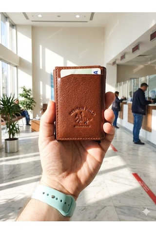 Newish Polo Mekanizmalı Rfid Özellikli Cüzdan Kredi Kartlık - Hakiki Deri Taba