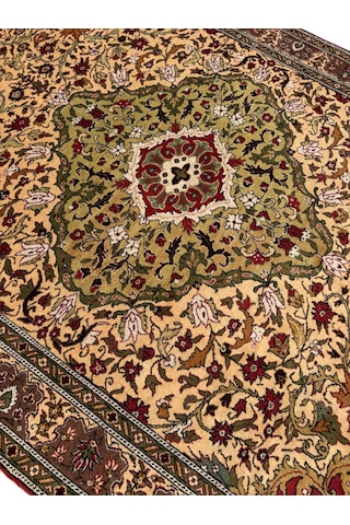 El Dokuma Sıfır Bünyan Halısı 200x315 Krem Kiremit Yeşil 6 M2 Yün Halı
