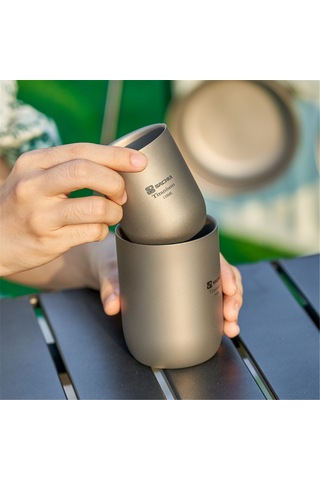 Yunboo 120ml Titanyum Çift Katlı Bardak - Tahta Yok Taşınabilir Kamp Çay/çokohne Bardağı Ofis Kullanıma Uygun Gümüş