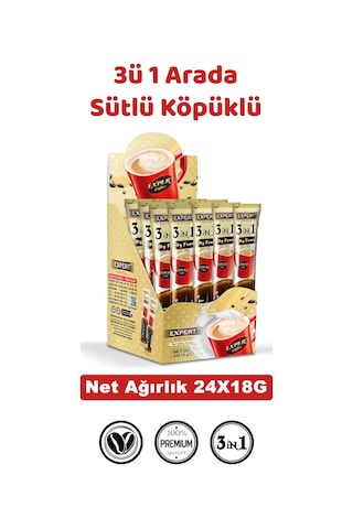 3 Ü 1 Arada Sütlü Hazır Kahve 24 Lü 18g Yumuşak İçim, Dengeli Tat, Tek Porsiyon