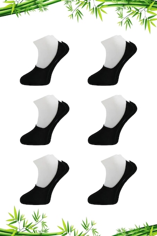 Bambu Erkek Babet Siyah Çorap Dikişsiz Görünmez Kaydırmaz Topuk Silikonlu 6'lı Paket Siyah