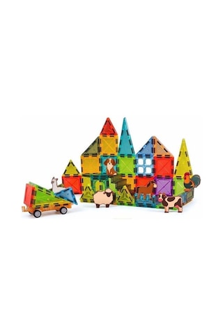 Kzl Magnetic Farms Çiftlik Hayvan Figürlü Araçlı Manyetik Yapı Blokları Seti 5.5 Cm 52 Parça Ch1508