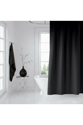 Banyo Perdesi Seti Siyah 180x200 Duş Perdesi , 120x200 Banyo Perde Borusu Beyaz Askı Aparatı Hediyeli 0010 Siyah