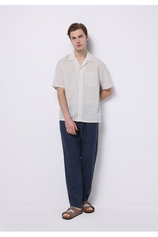 Colin's Colins Boxy Fit Shirt Neck Çizgili Erkek Mavi Kısa Kol Gömlek Cl1074067 Q1.v1 Bsd Blue Strıped