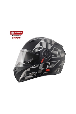 Scoyco FF-868 Azrael Güneş Vizörlü Çene Açılır Kask Gri - Mat Siyah