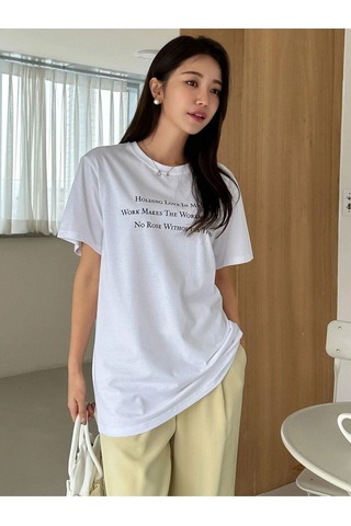 Flood Of Style Kadın Beyaz Yazılı Baskılı Oversize Bisiklet Yaka Tişört